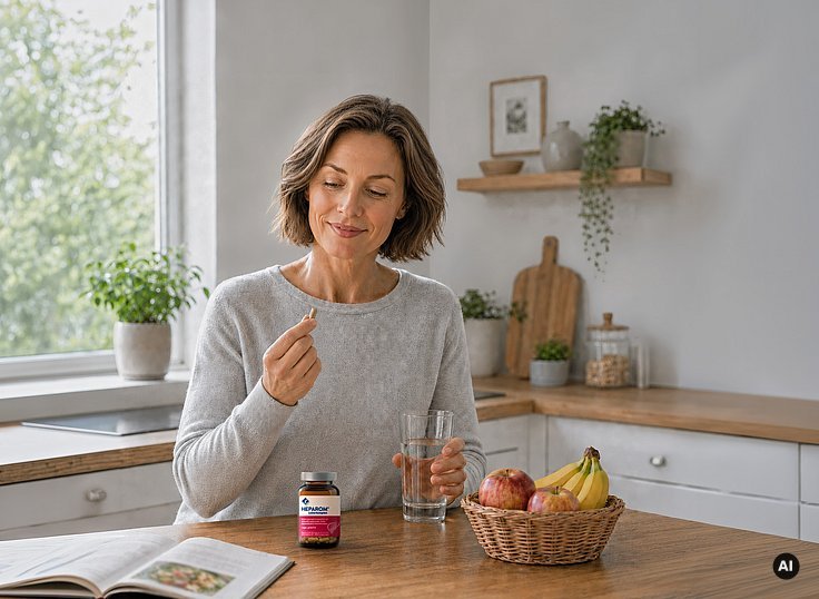 Einnahme HEPAROM® Leberkomplex, Verzehrempfehlung: Erwachsene nehmen täglich abends vor oder zu einer Mahlzeit 2 Hartkapseln mit etwas Flüssigkeit ein Einnahme Heparom Leberkomplex, Verzehrempfehlung: Erwachsene nehmen einmal täglich vor oder zu einer Mahlzeit 2 Hartkapseln mit etwas Flüssigkeit ein.