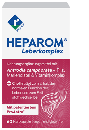 Packshot HEPAROM® Leberkomplex, 60 Hartkapseln, Vorderseite Faltschachtel 