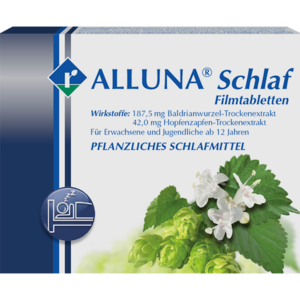 ALLUNA® Schlaf ALLUNA® Schlaf ist ein pflanzliches Arzneimittel gegen Schlafprobleme. Die Wirkstoffe sind Baldrian und Hopfen.