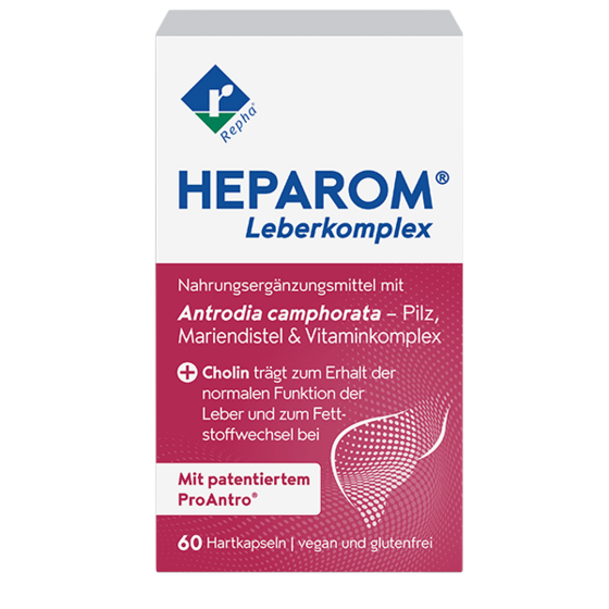 Packshot HEPAROM® Leberkomplex, 60 Hartkapseln, Vorderseite Faltschachtel 